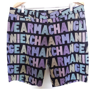 Armani‎ Exchange Shorts Mens Large 36 Black Multicolor Logo Allover Mint